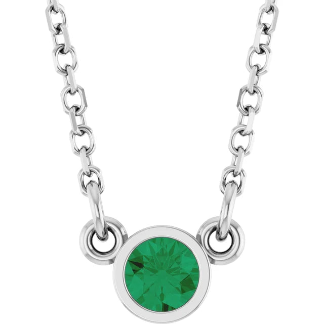 Lab-Grown Emerald Solitaire 16" Necklace