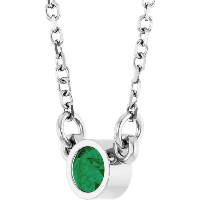 Lab-Grown Emerald Solitaire 16" Necklace