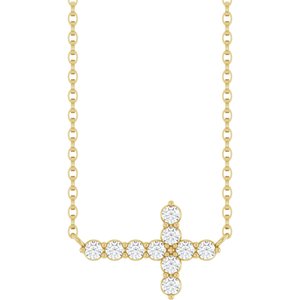 14K Yellow 1/3 CTW Lab-Grown Diamond Sideways Cross 18" Necklace