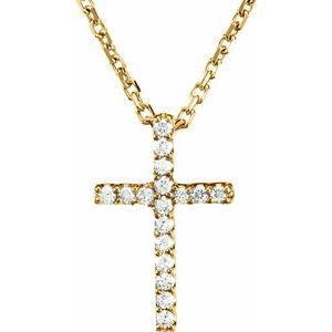 14K Yellow .06 CTW Lab-Grown Diamond Petite Cross 16" Necklace