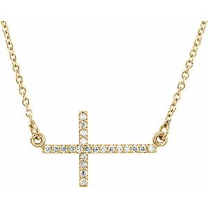 14K Yellow 1/10 CTW Lab-Grown Diamond Sideways Cross 16-18" Necklace