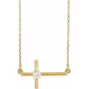 14K Yellow 1/10 CTW Lab-Grown Diamond Sideways Cross 16-18" Necklace