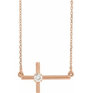 14K Rose 1/10 CTW Lab-Grown Diamond Sideways Cross 16-18" Necklace