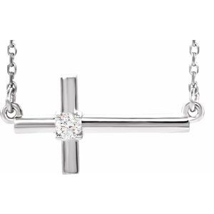 14K White 1/10 CTW Lab-Grown Diamond Sideways Cross 16-18" Necklace