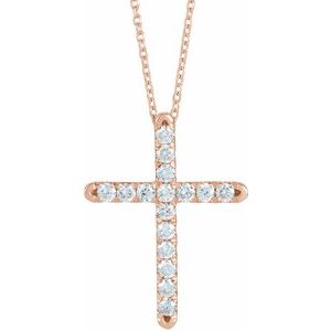 14K Rose 1/2 CTW Lab-Grown Diamond French-Set Cross 16-18" Necklace