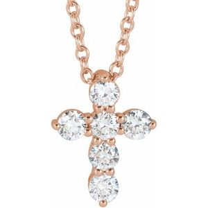 14K Rose 1/4 CTW Lab-Grown Diamond Cross 16-18" Necklace
