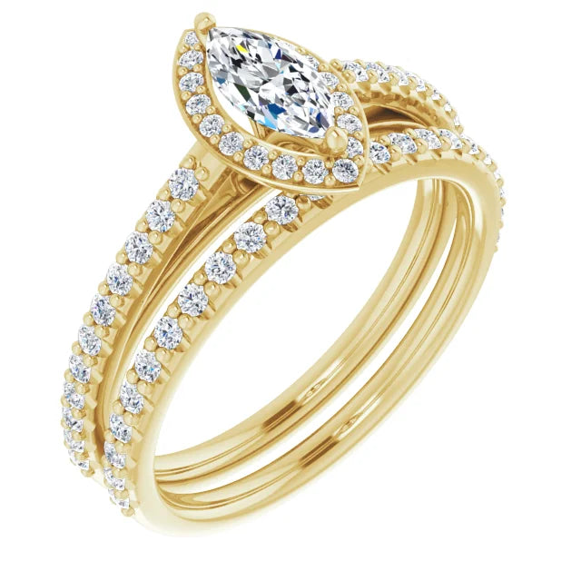 14K Yellow Marquise Halo Lab-Grown Diamond Engagement Ring Mounting