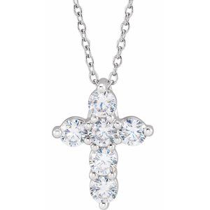 14K White 3/4 CTW Lab-Grown Diamond Cross 18" Necklace