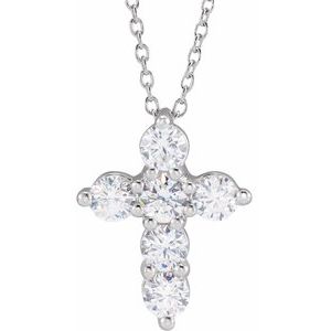 14K White 1 CTW Lab-Grown Diamond Cross 18" Necklace