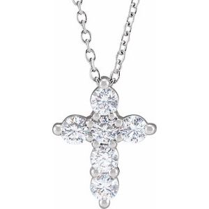 14K White 1/2 CTW Lab-Grown Diamond Cross 18" Necklace