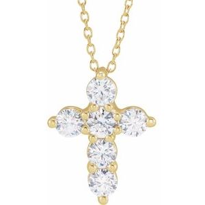 14K Yellow 1 CTW Lab-Grown Diamond Cross 18" Necklace