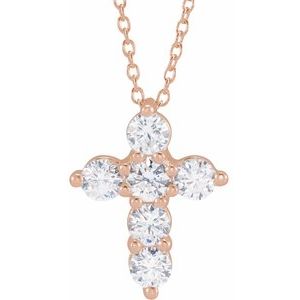 14K Rose 1 CTW Lab-Grown Diamond Cross 18" Necklace