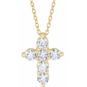 14K Yellow 3/4 CTW Lab-Grown Diamond Cross 18" Necklace