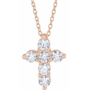 14K Rose 3/4 CTW Lab-Grown Diamond Cross 18" Necklace