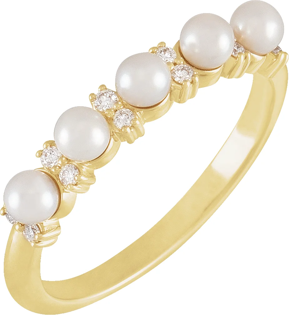 Accented Pearl Anniversary Band band in 14K White Gold | Haejin Jewelry Brooklyn