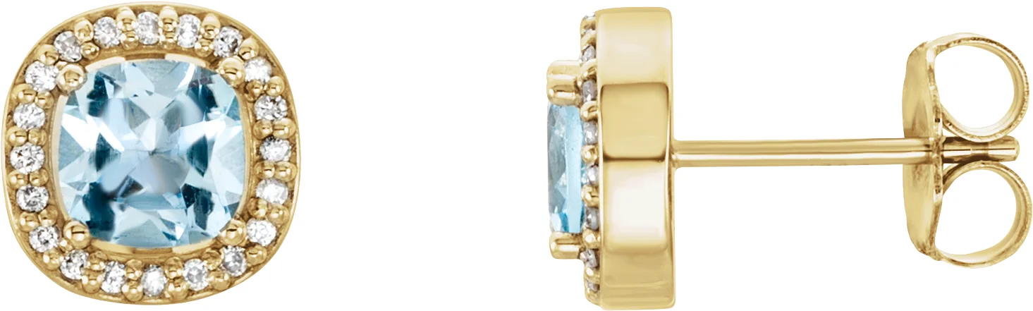 Cushion 4-Prong Halo-Style Earrings in 14K Yellow Gold | Haejin Jewelry Brooklyn