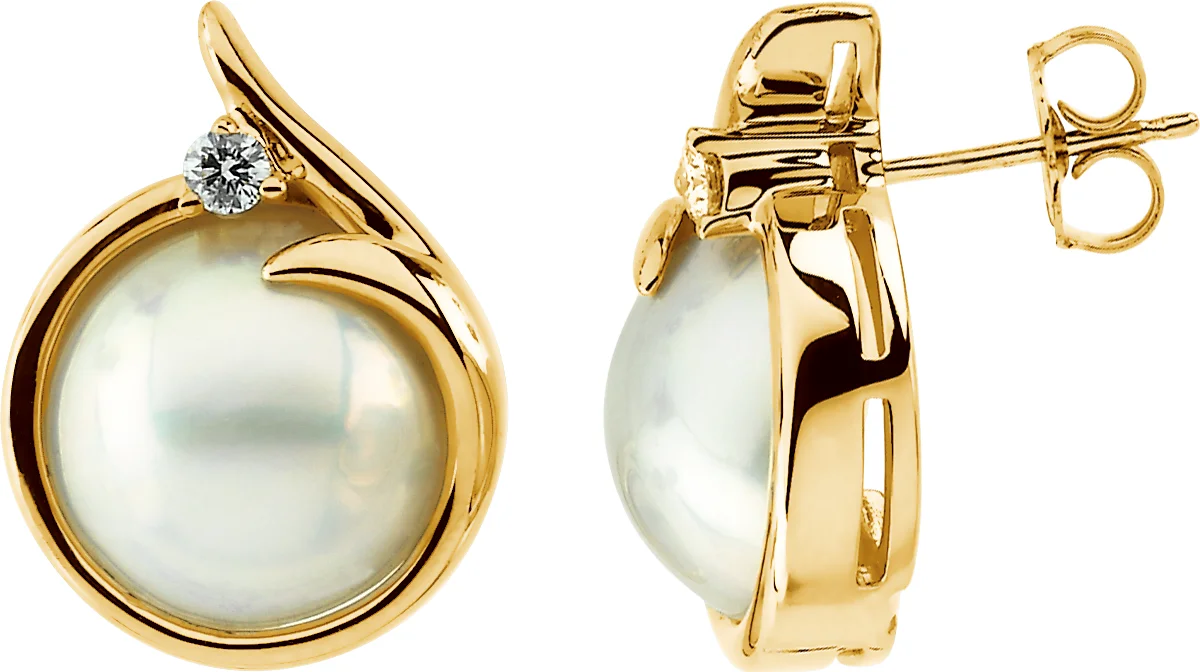 Accented Mabé Pearl Earrings in 14K Yellow Gold | Haejin Jewelry Brooklyn