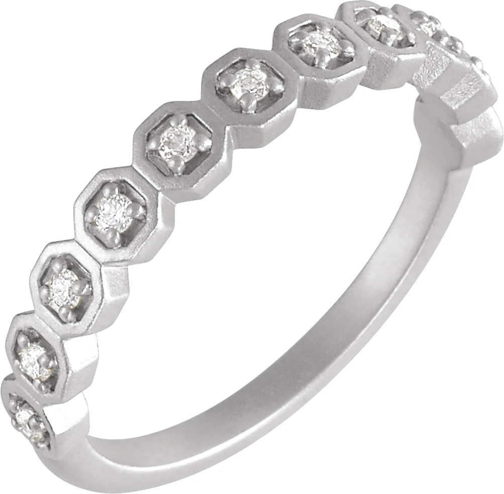 Geometric Anniversary Band with Bead Blast/Matte Finish engagement ring setting