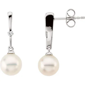 Accented Pearl Earrings in 14K White Gold | Haejin Jewelry Brooklyn