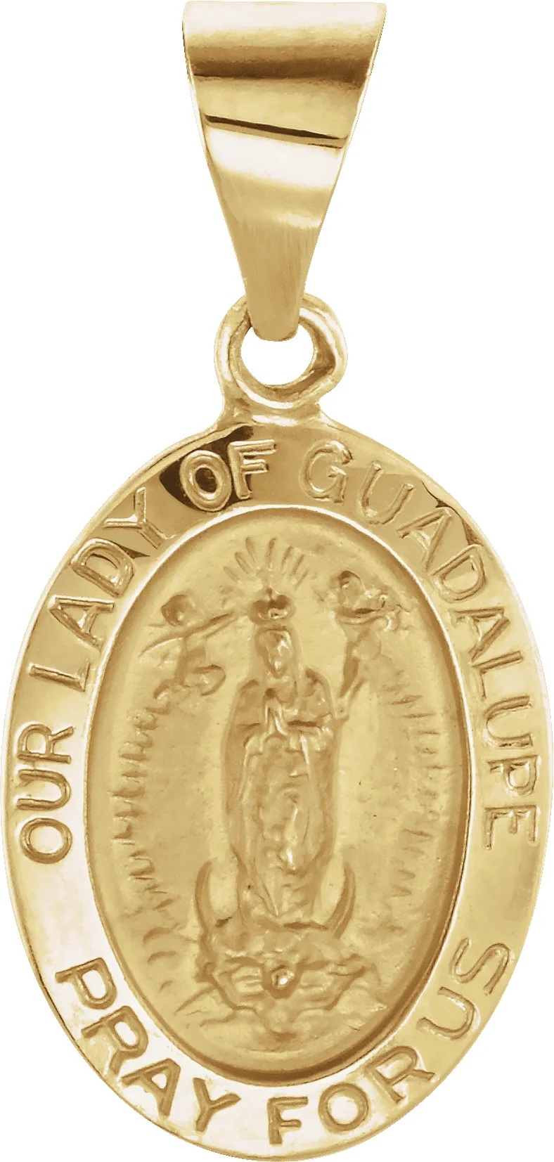 Hollow Our Lady of Guadalupe Medal in 14K Yellow Gold | Haejin Jewelry Brooklyn