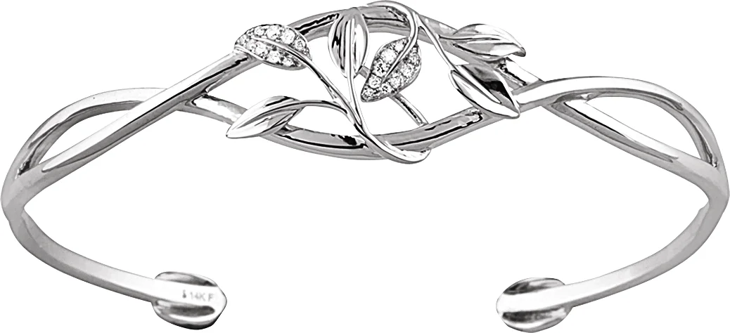 Accented Floral Cuff Bracelet in 14K White Gold | Haejin Jewelry Brooklyn