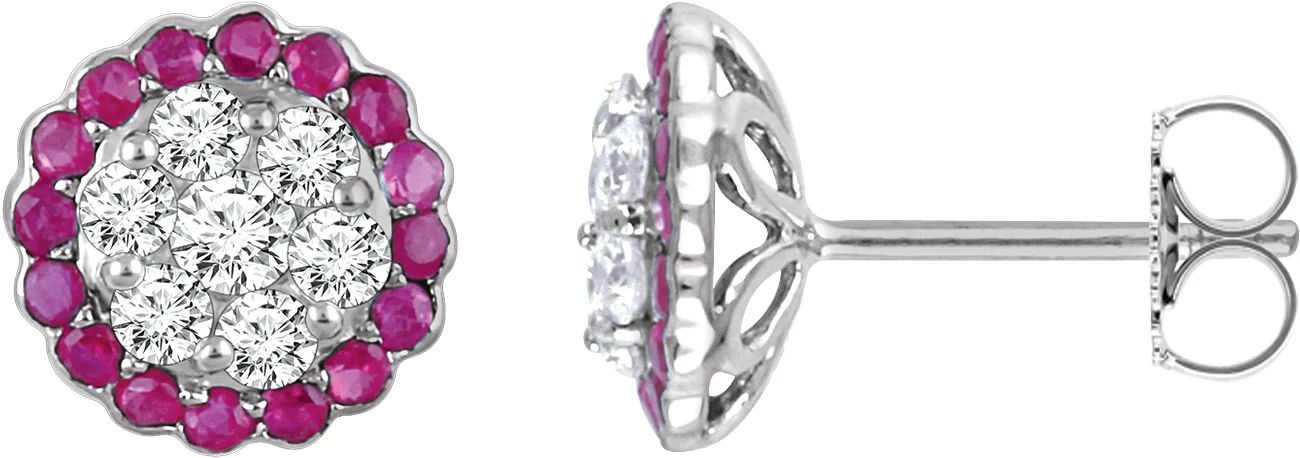 Halo-Style Cluster Earrings in 14K White Gold | Haejin Jewelry Brooklyn