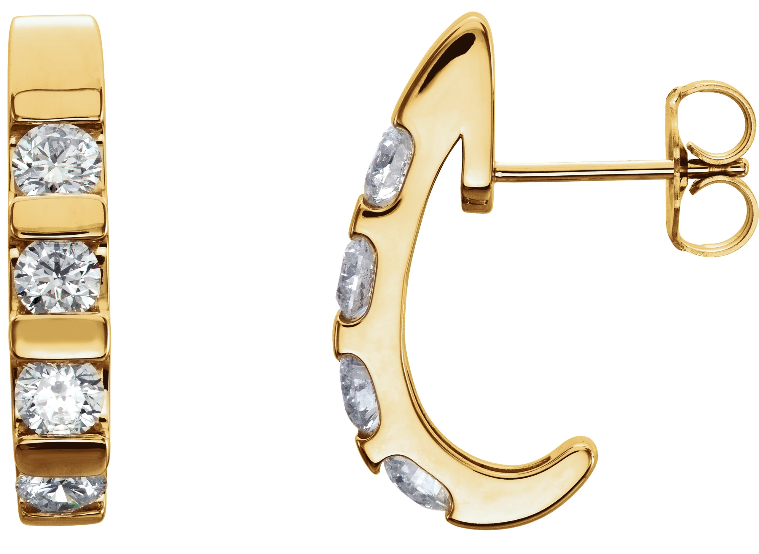 Channel-Set J-Hoop Earrings in 14K Yellow Gold | Haejin Jewelry Brooklyn