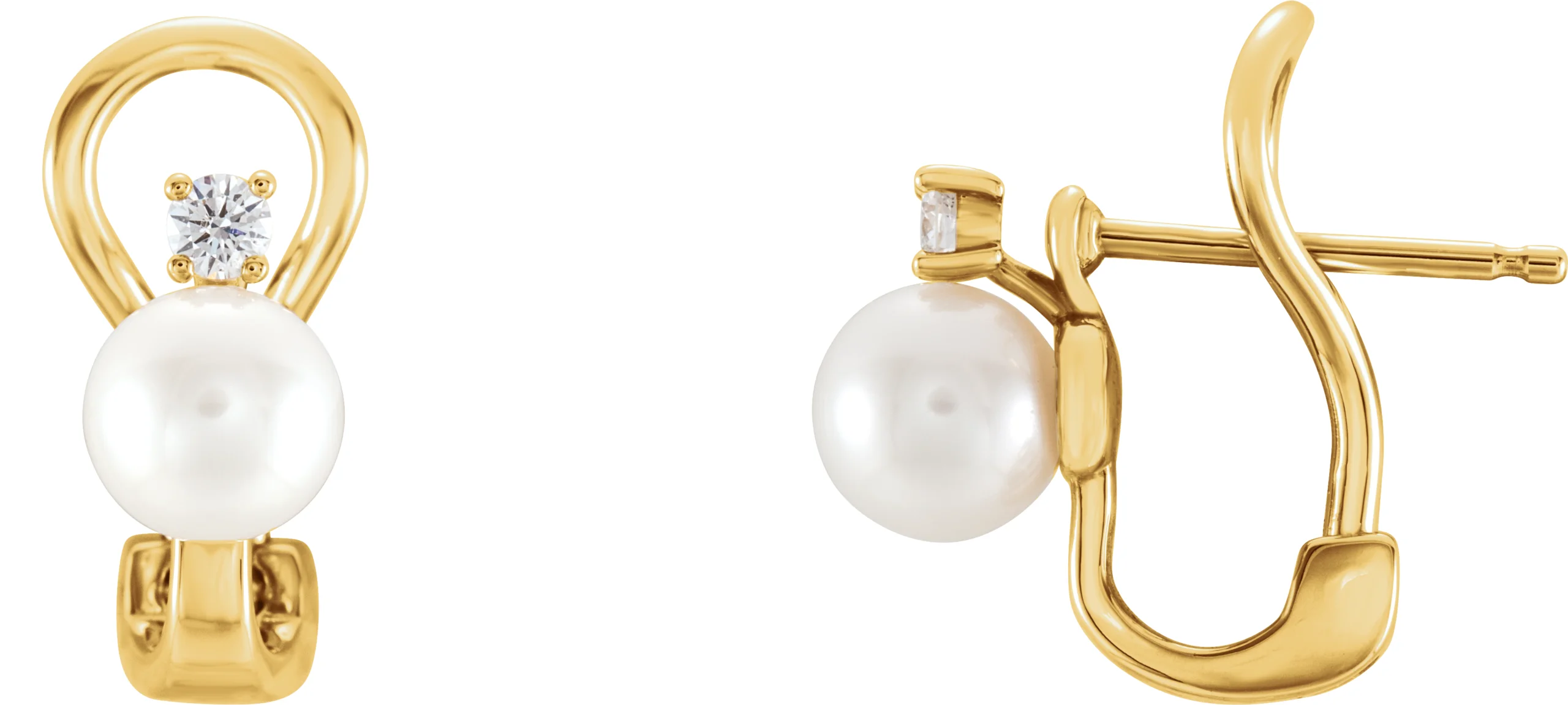 Omega Pearl Earrings in 14K Yellow Gold | Haejin Jewelry Brooklyn