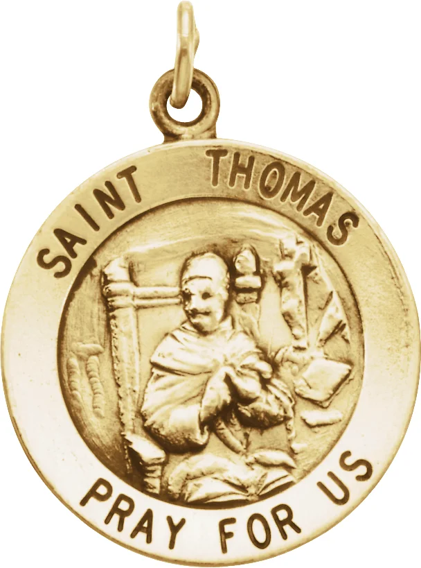 St. Thomas Medal Necklace or Pendant in 14K Yellow Gold | Haejin Jewelry Brooklyn