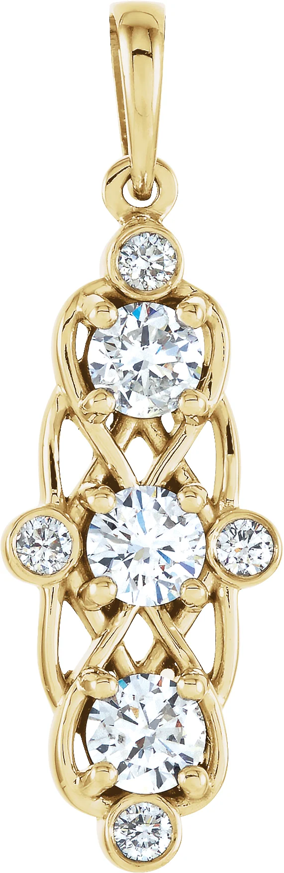Three-Stone Pendant in 14K Yellow Gold | Haejin Jewelry Brooklyn