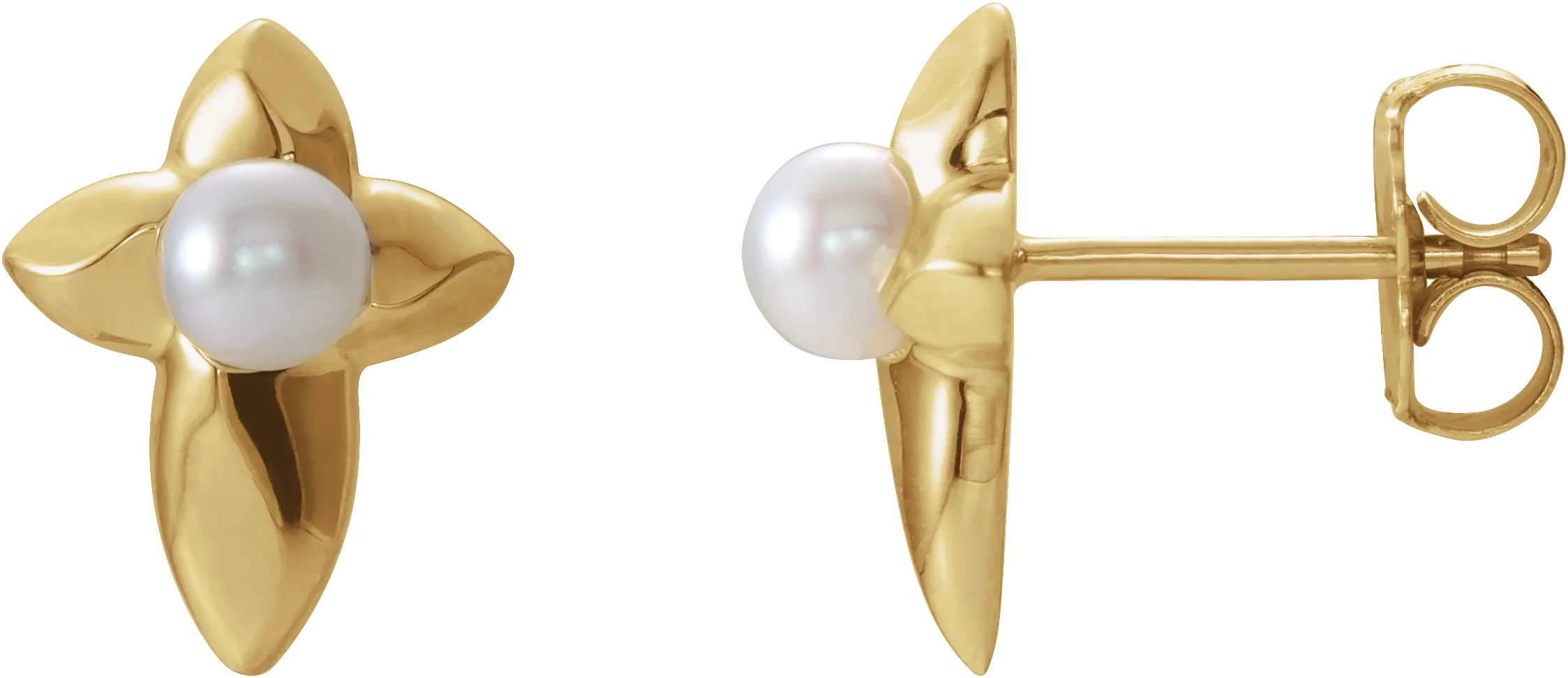 Pearl Cross Earrings in 14K Yellow Gold | Haejin Jewelry Brooklyn