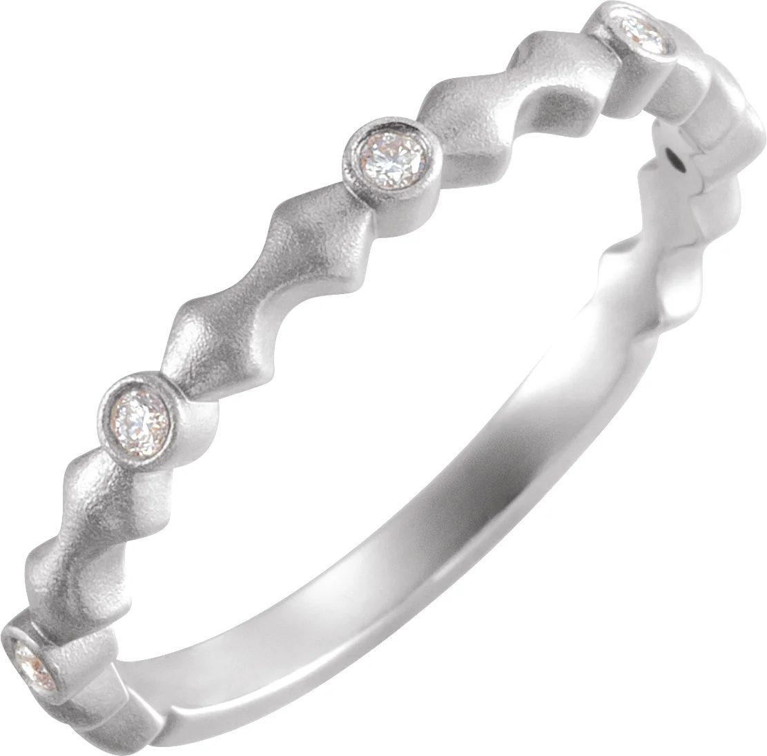 Bezel-Set Sculptural Anniversary Band with Bead Blast/Matte Finish engagement ring setting