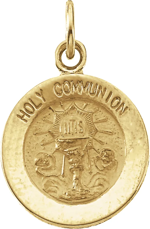 Holy Communion Medal Necklace or Pendant in 14K Yellow Gold | Haejin Jewelry Brooklyn
