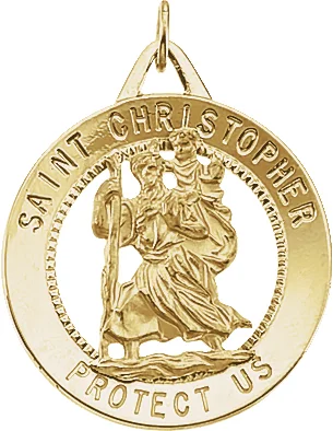 St. Christopher Medal Necklace or Pendant in 14K Yellow Gold | Haejin Jewelry Brooklyn