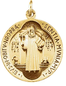 St. Benedict Medal Necklace or Pendant in 14K Yellow Gold | Haejin Jewelry Brooklyn