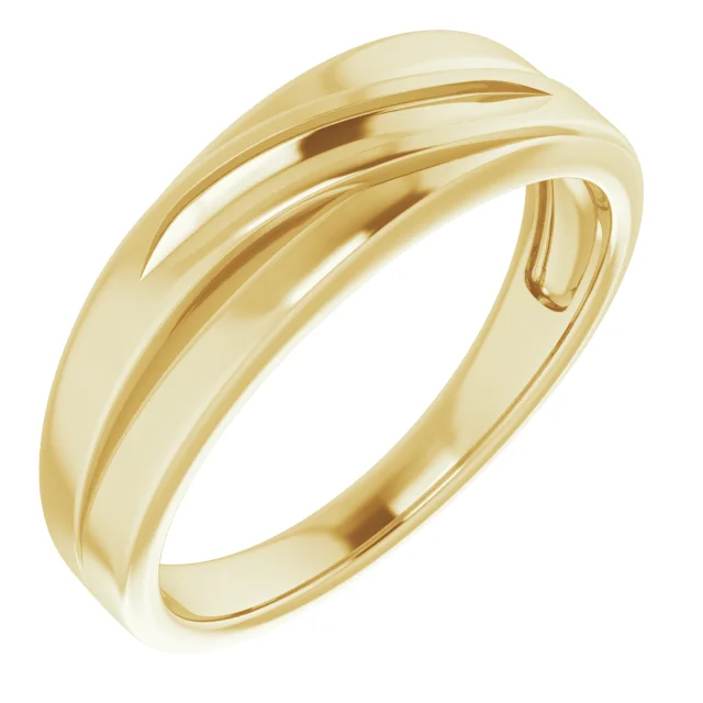 Accented Stepped-Edge Tapered Band band in 14K White Gold | Haejin Jewelry Brooklyn