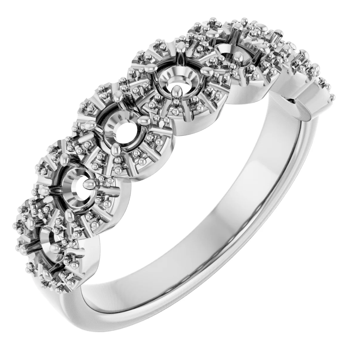 Seven-Stone Halo-Style Anniversary Band band in 14K White Gold | Haejin Jewelry Brooklyn