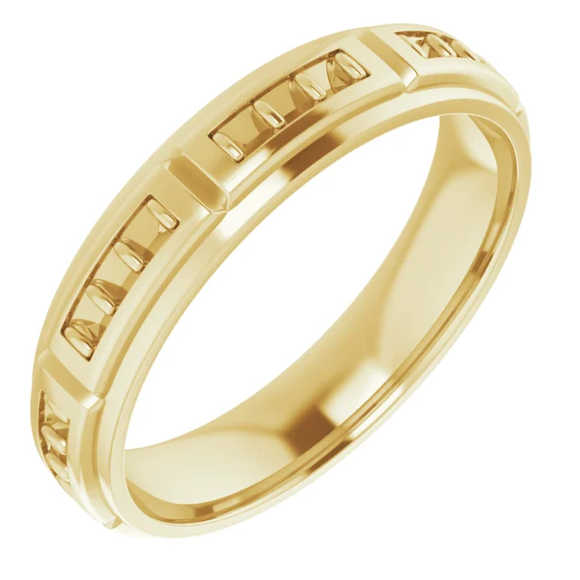 Accented Stepped-Edge Grooved Band band in 14K White Gold | Haejin Jewelry Brooklyn