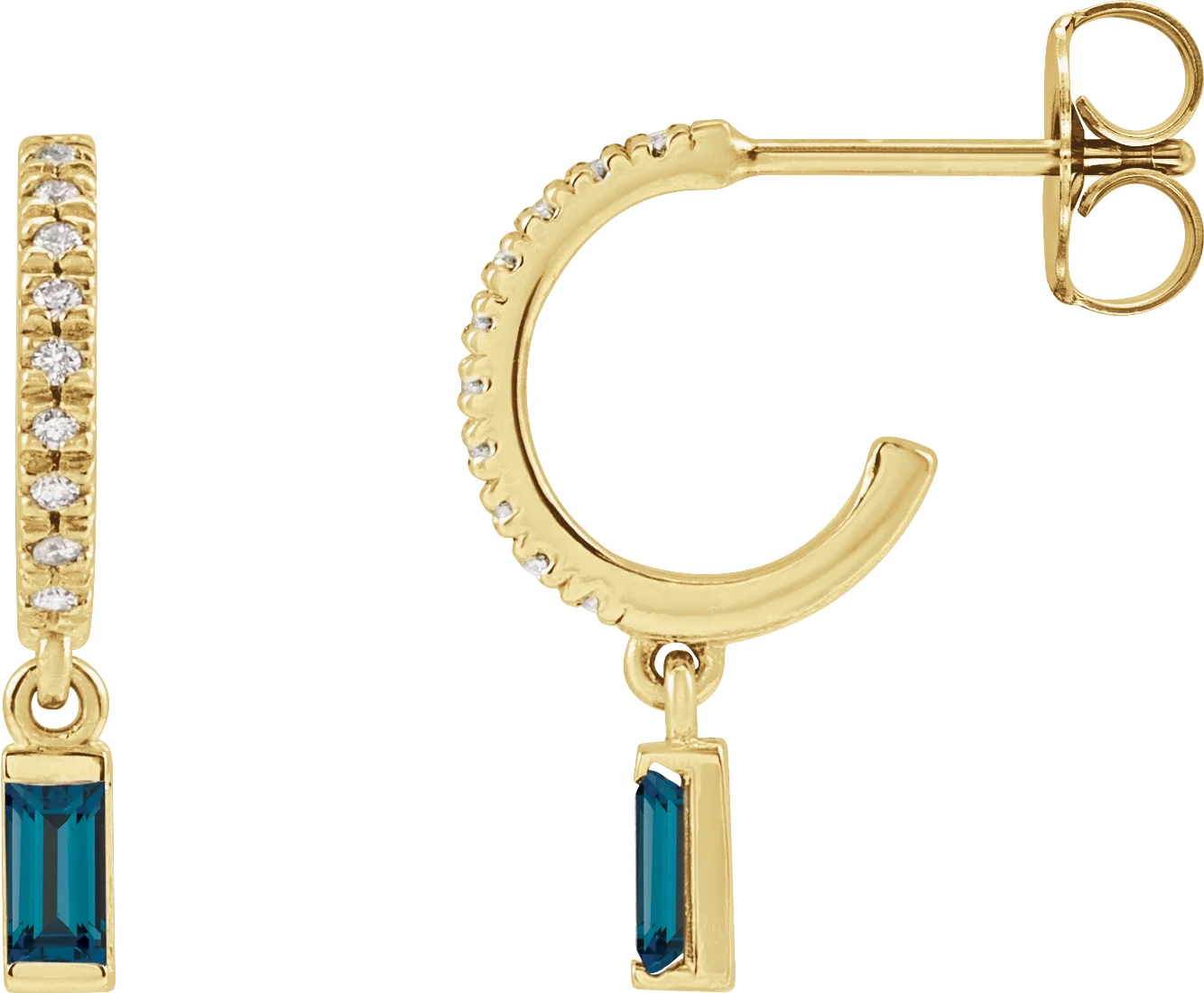 French-Set Dangle Hoop Earrings in 14K Yellow Gold | Haejin Jewelry Brooklyn