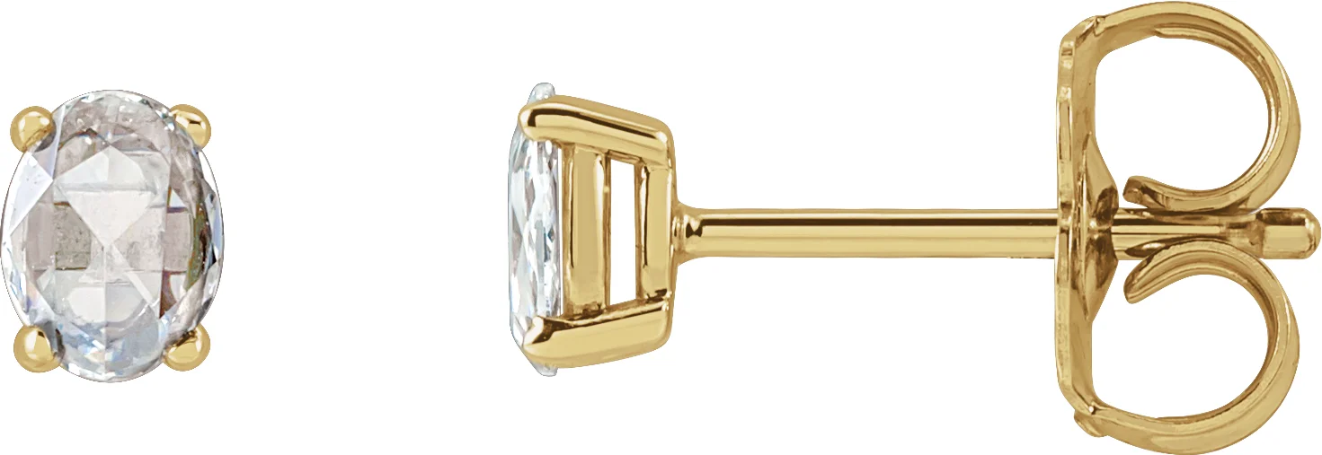 Oval 4-Prong Rose-Cut Stud Earrings in 14K Yellow Gold | Haejin Jewelry Brooklyn