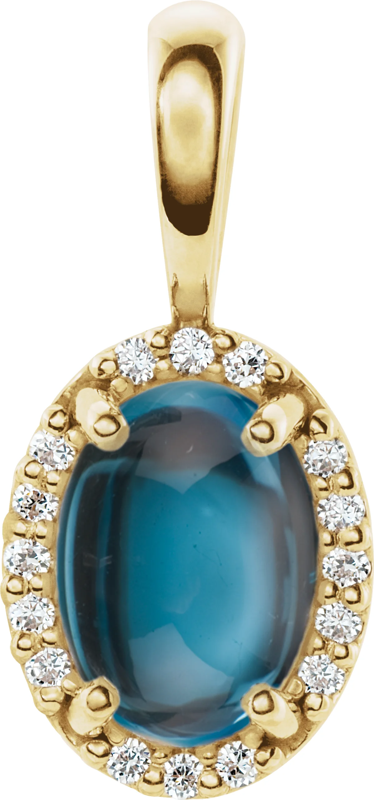 Oval 4-Prong Halo-Style Cabochon Pendant in 14K Yellow Gold | Haejin Jewelry Brooklyn