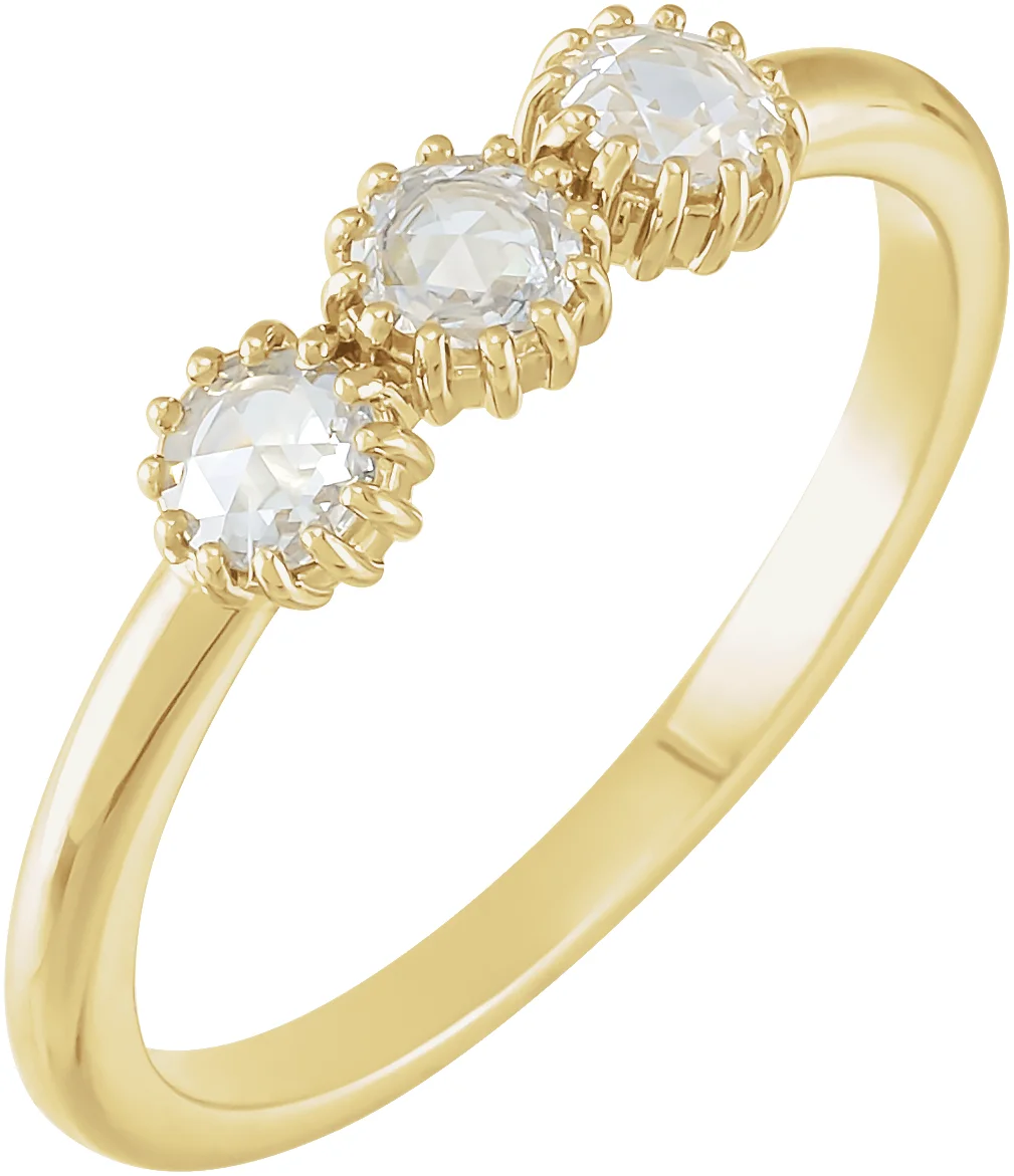Three-Stone Rose-Cut Anniversary Band band in 14K White Gold | Haejin Jewelry Brooklyn