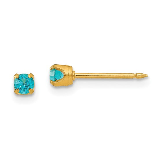 14K 3 mm Crystal Birthstone Post Earrings