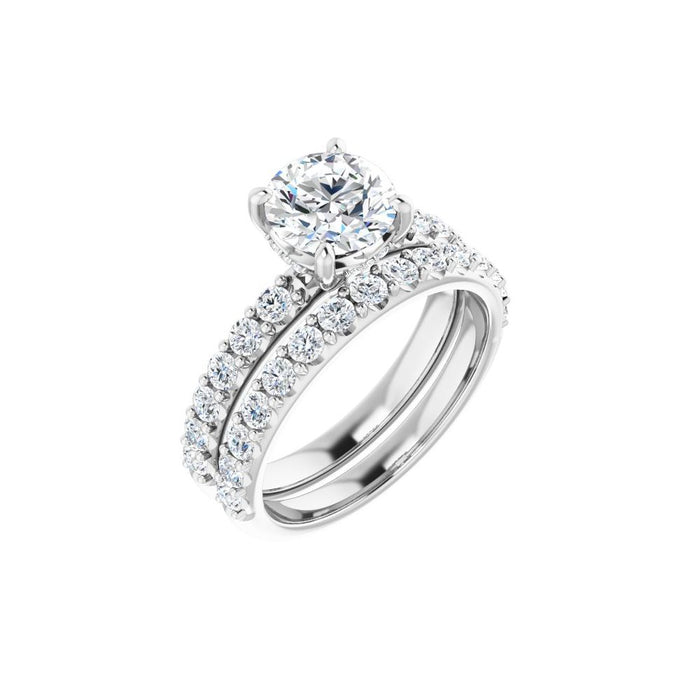 14K Accented Hidden Halo-Style White Round Lab-Grown Diamond Semi-Set Engagement Ring
