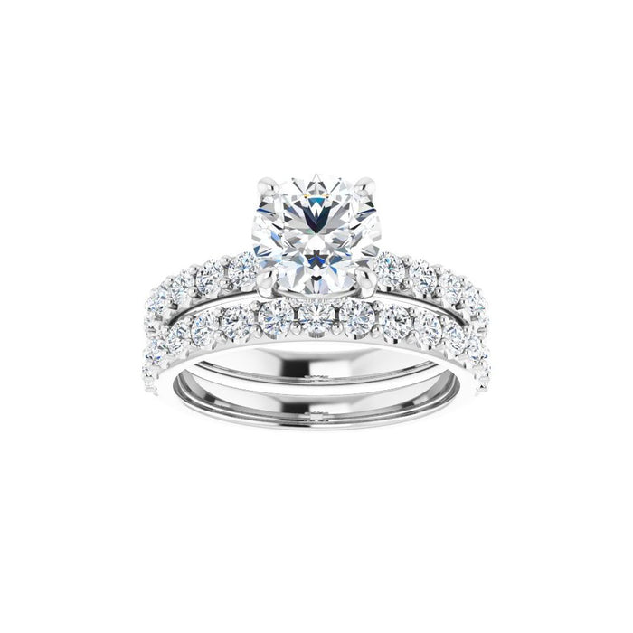 14K Accented Hidden Halo-Style White Round Lab-Grown Diamond Semi-Set Engagement Ring