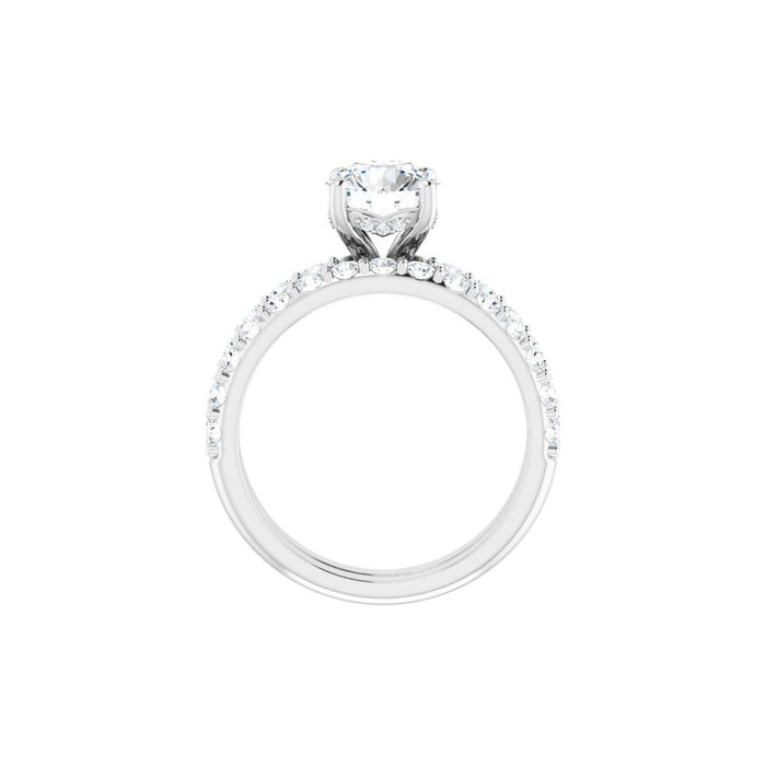 14K Accented Hidden Halo-Style White Round Lab-Grown Diamond Semi-Set Engagement Ring