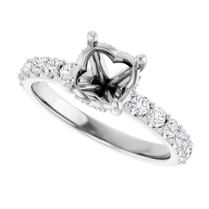 14K Accented Hidden Halo-Style White Round Lab-Grown Diamond Semi-Set Engagement Ring
