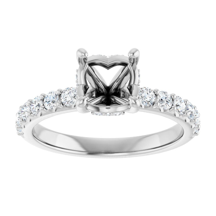 14K Accented Hidden Halo-Style White Round Lab-Grown Diamond Semi-Set Engagement Ring
