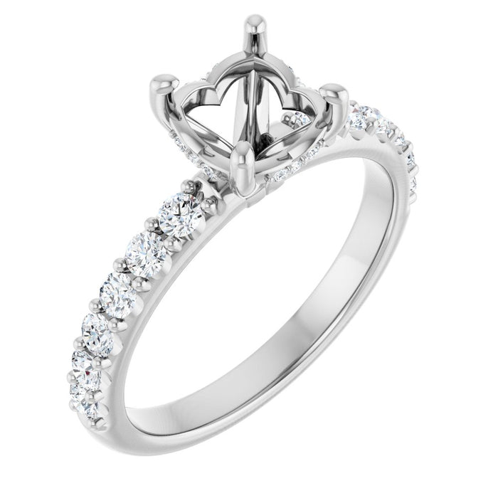 14K Accented Hidden Halo-Style White Round Lab-Grown Diamond Semi-Set Engagement Ring