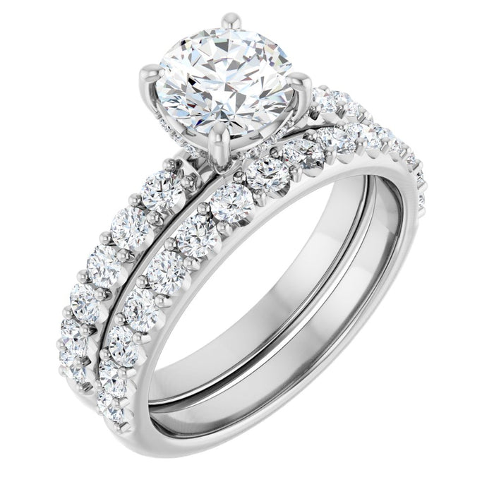 14K Accented Hidden Halo-Style White Round Lab-Grown Diamond Semi-Set Engagement Ring
